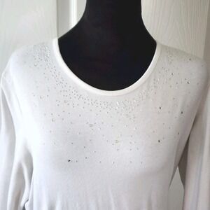 Blast  Long Sleeve T Shirt with Sequin Detail In Ivory Size XL